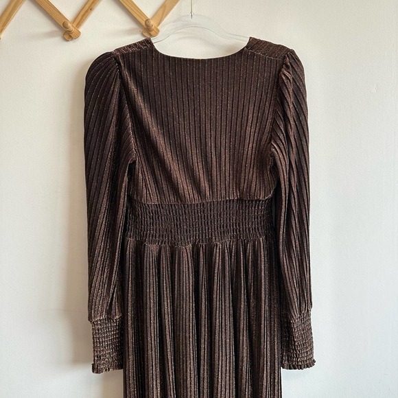 NWT Boden Metallic Brown Jersey Maxi Dress V-Neck Long Sleeve Size 6P Cinched - Picture 13 of 15